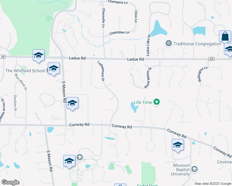 map of restaurants, bars, coffee shops, grocery stores, and more near 240 Laduemont Drive in Creve Coeur