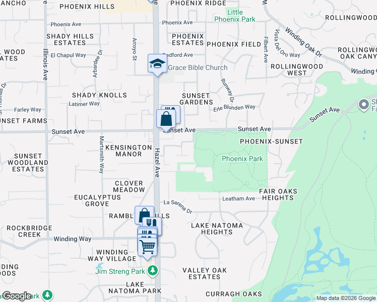 map of restaurants, bars, coffee shops, grocery stores, and more near 8955 Quail Glen Court in Fair Oaks