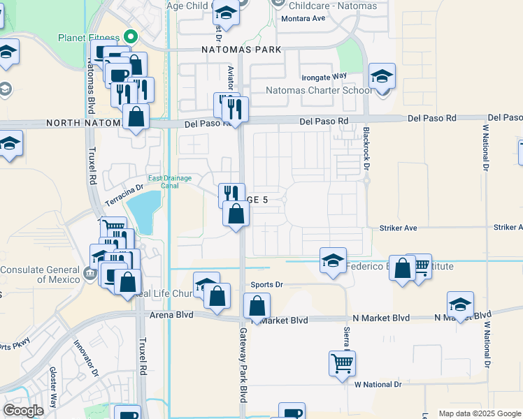 map of restaurants, bars, coffee shops, grocery stores, and more near 1829 Yellowwood Avenue in Sacramento