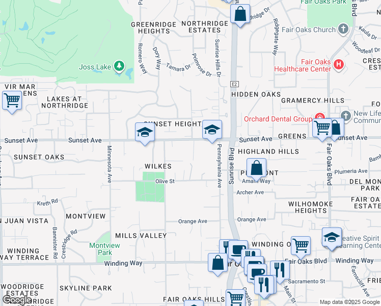 map of restaurants, bars, coffee shops, grocery stores, and more near 4751 Haase Drive in Fair Oaks