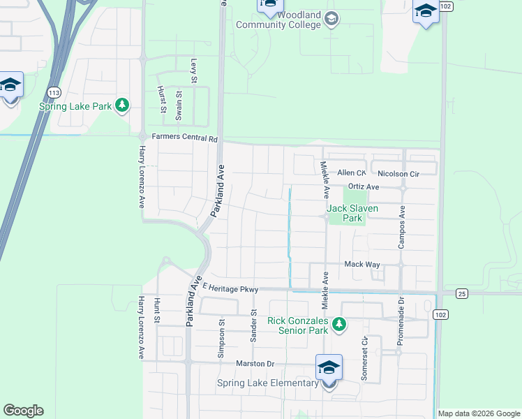 map of restaurants, bars, coffee shops, grocery stores, and more near 2217 Galvin Way in Woodland