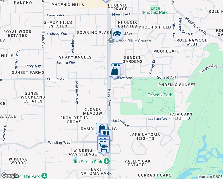 map of restaurants, bars, coffee shops, grocery stores, and more near 8907 Quail Hill Way in Fair Oaks