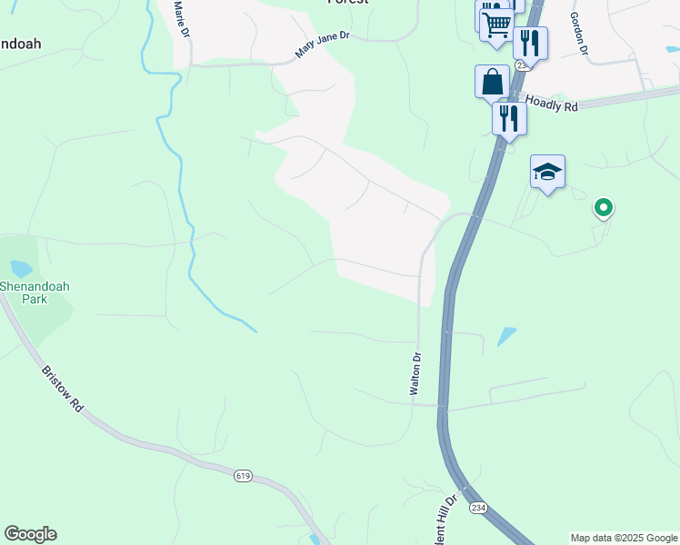 map of restaurants, bars, coffee shops, grocery stores, and more near 8181 Erika Drive in Manassas