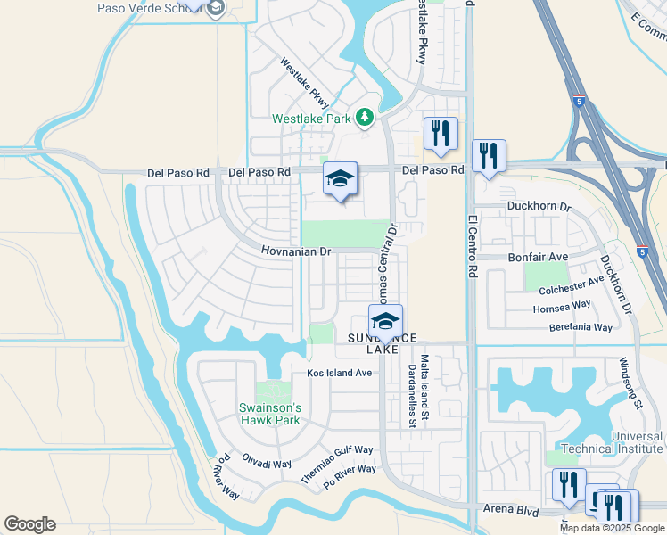 map of restaurants, bars, coffee shops, grocery stores, and more near 140 Alboran Sea Circle in Sacramento