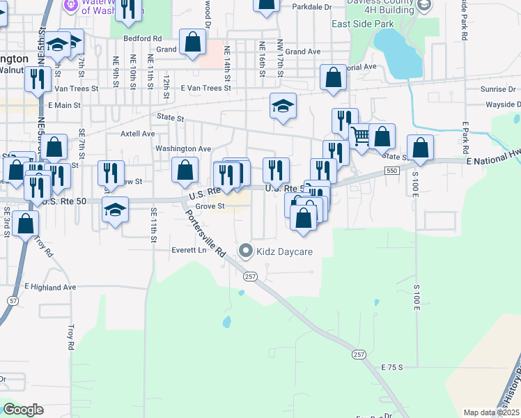 map of restaurants, bars, coffee shops, grocery stores, and more near 139-161 Sundale Trailer Court in Washington