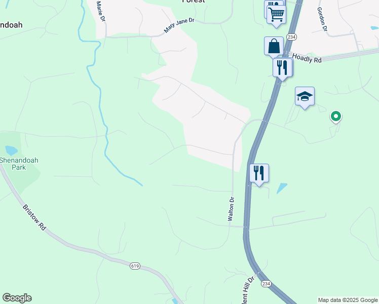 map of restaurants, bars, coffee shops, grocery stores, and more near 8181 Erika Drive in Manassas