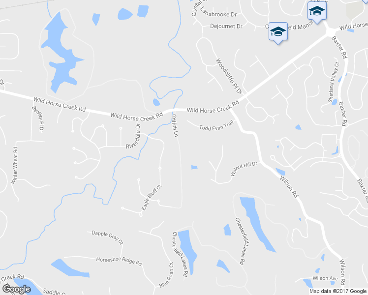 map of restaurants, bars, coffee shops, grocery stores, and more near 16902 Wild Horse Creek Road in Chesterfield