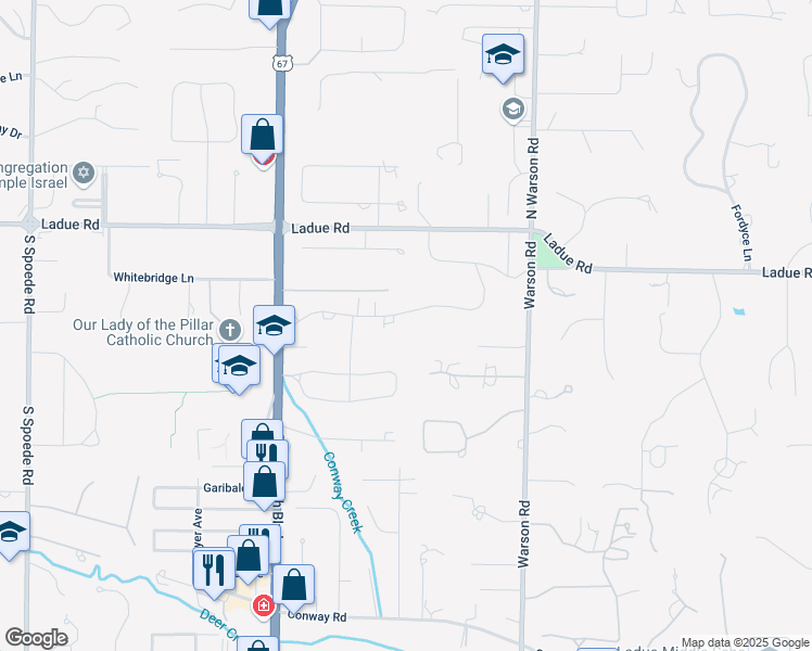 map of restaurants, bars, coffee shops, grocery stores, and more near 24 Clermont Lane in St. Louis