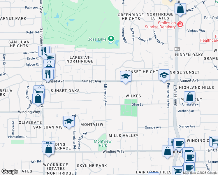 map of restaurants, bars, coffee shops, grocery stores, and more near 4757 Minnesota Avenue in Fair Oaks