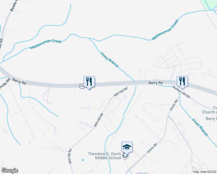map of restaurants, bars, coffee shops, grocery stores, and more near 9535 Berry Rd in Waldorf