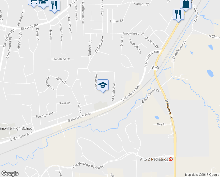 map of restaurants, bars, coffee shops, grocery stores, and more near 1411 Saint Clair Avenue in Collinsville
