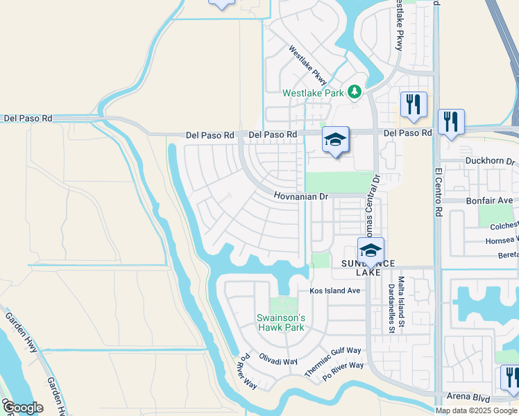 map of restaurants, bars, coffee shops, grocery stores, and more near 4048 Crete Island Lane in Sacramento