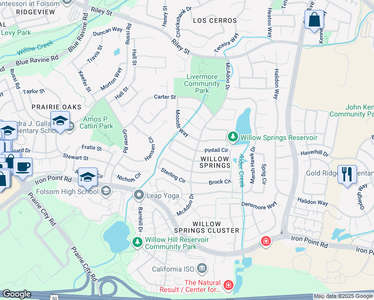 map of restaurants, bars, coffee shops, grocery stores, and more near 939 Patrick Circle in Folsom