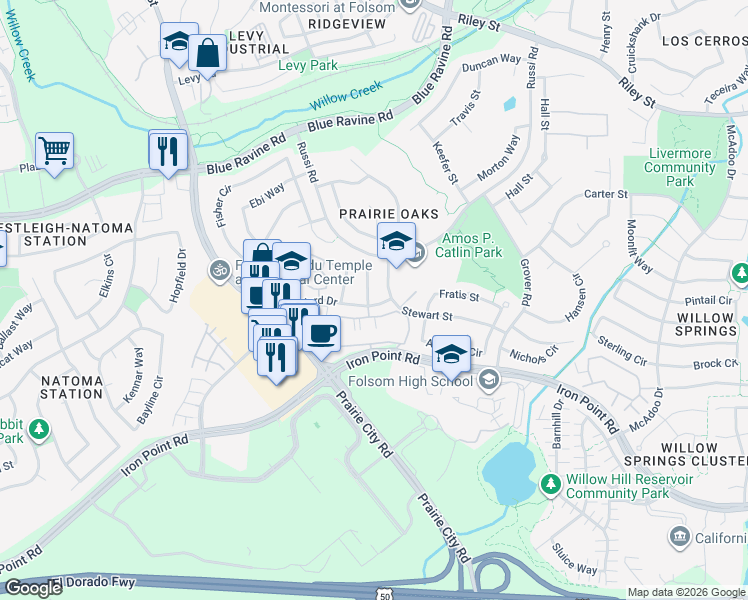 map of restaurants, bars, coffee shops, grocery stores, and more near 437 Ellis Circle in Folsom