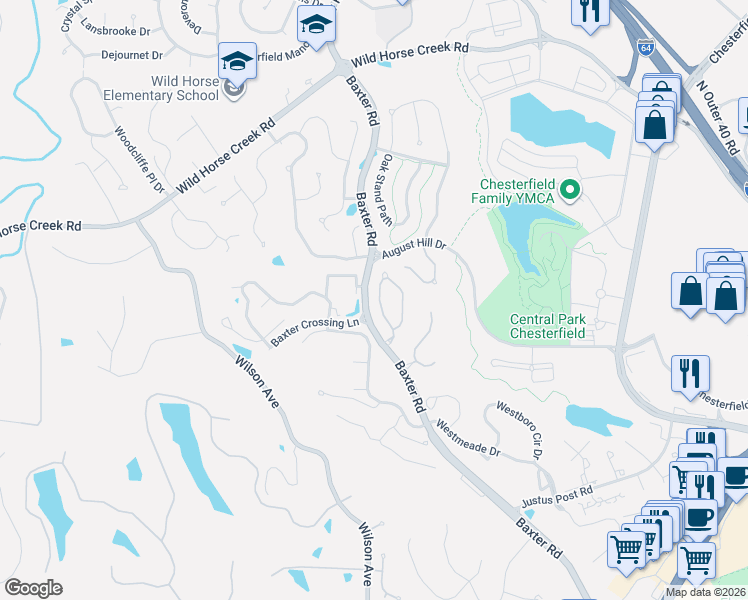 map of restaurants, bars, coffee shops, grocery stores, and more near 741 Stone Meadow Drive in Chesterfield