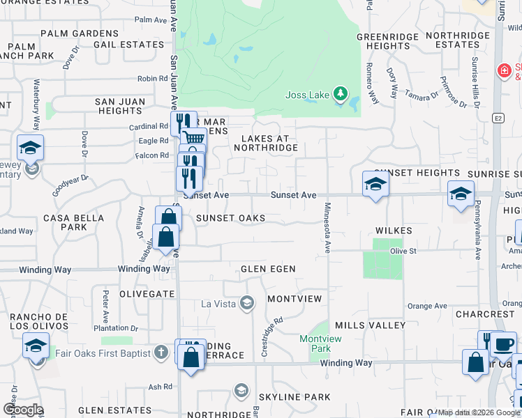 map of restaurants, bars, coffee shops, grocery stores, and more near 7617 Ward Lane in Fair Oaks