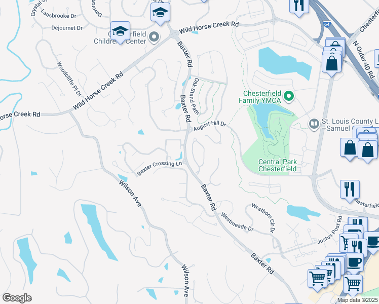 map of restaurants, bars, coffee shops, grocery stores, and more near 741 Stone Meadow Drive in Chesterfield