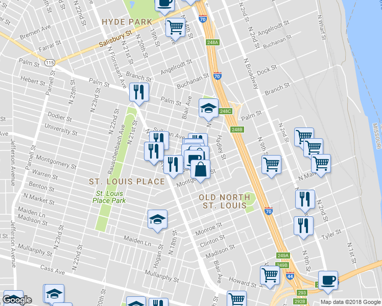 map of restaurants, bars, coffee shops, grocery stores, and more near 2826 North 14th Street in St. Louis