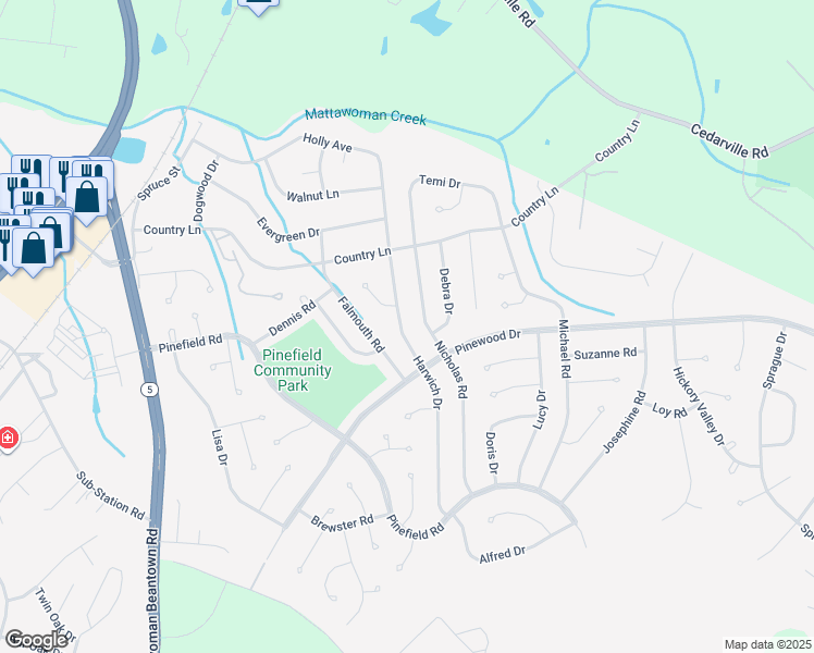 map of restaurants, bars, coffee shops, grocery stores, and more near 1319 Harwich Drive in Waldorf