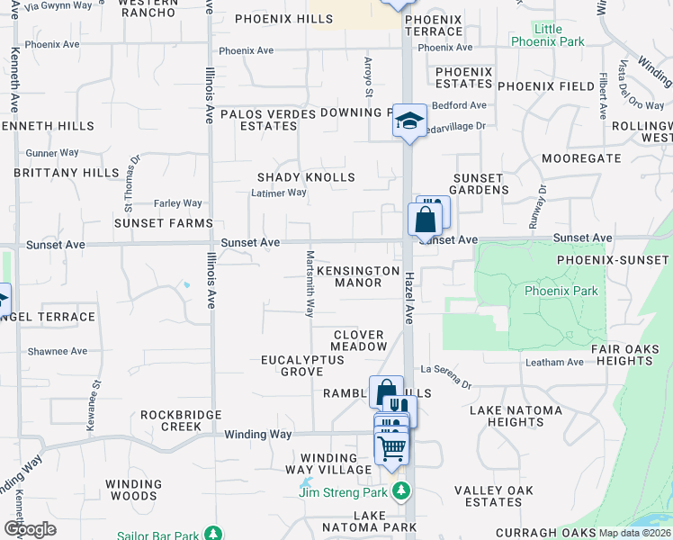 map of restaurants, bars, coffee shops, grocery stores, and more near 8813 Barrister Lane in Fair Oaks