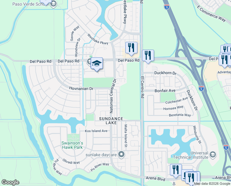 map of restaurants, bars, coffee shops, grocery stores, and more near 4467 Adriatic Sea Way in Sacramento