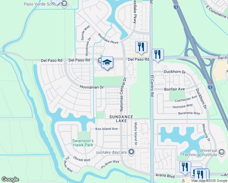 map of restaurants, bars, coffee shops, grocery stores, and more near 3719 Gulf of Haifa Avenue in Sacramento