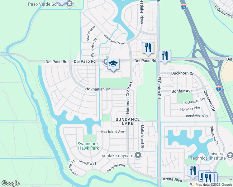 map of restaurants, bars, coffee shops, grocery stores, and more near 3719 Gulf of Haifa Avenue in Sacramento