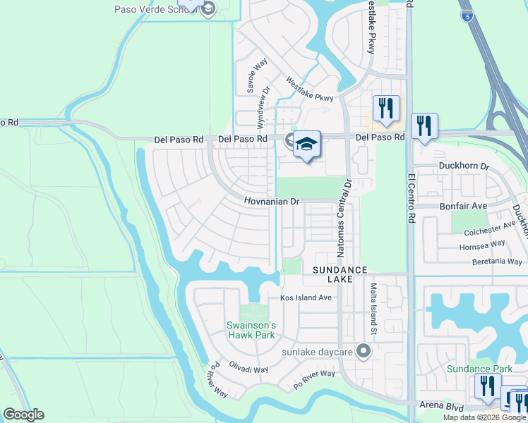 map of restaurants, bars, coffee shops, grocery stores, and more near 4430 Libyan Sea Lane in Sacramento