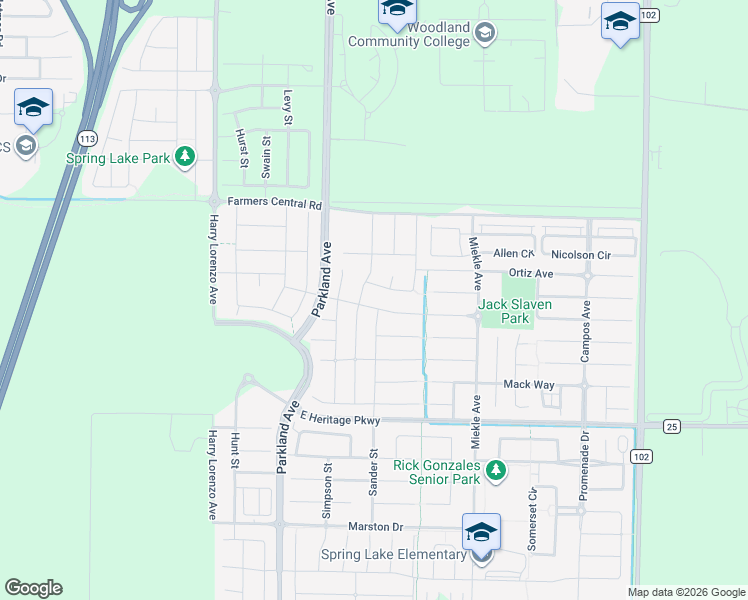 map of restaurants, bars, coffee shops, grocery stores, and more near 2217 Galvin Way in Woodland
