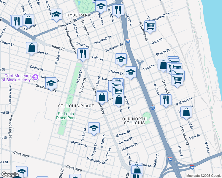 map of restaurants, bars, coffee shops, grocery stores, and more near 2826 North 14th Street in St. Louis