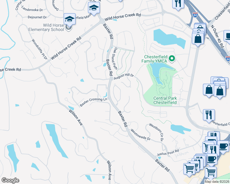 map of restaurants, bars, coffee shops, grocery stores, and more near 848 Stone Meadow Drive in Chesterfield