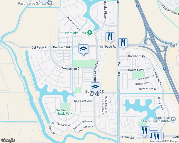map of restaurants, bars, coffee shops, grocery stores, and more near 3719 Gulf of Haifa Avenue in Sacramento