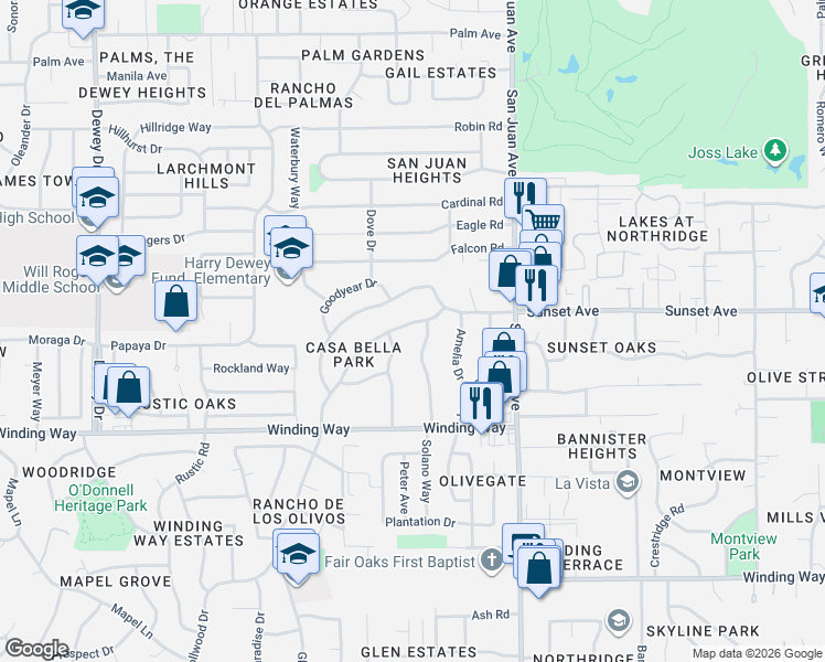 map of restaurants, bars, coffee shops, grocery stores, and more near 4749 Solano Way in Fair Oaks