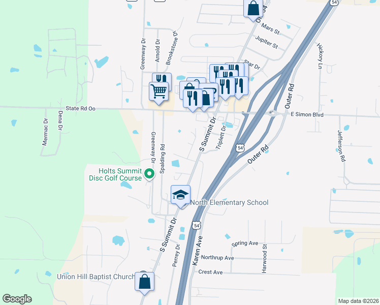 map of restaurants, bars, coffee shops, grocery stores, and more near 167-199 Hayes Road in Holts Summit