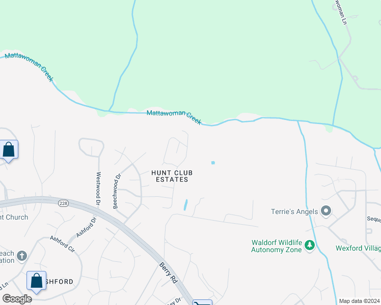 map of restaurants, bars, coffee shops, grocery stores, and more near 2224 Bridle Path Drive in Waldorf