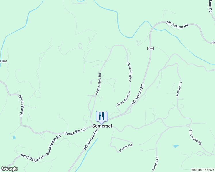 map of restaurants, bars, coffee shops, grocery stores, and more near 3040 Gopher Hole Road in Placerville