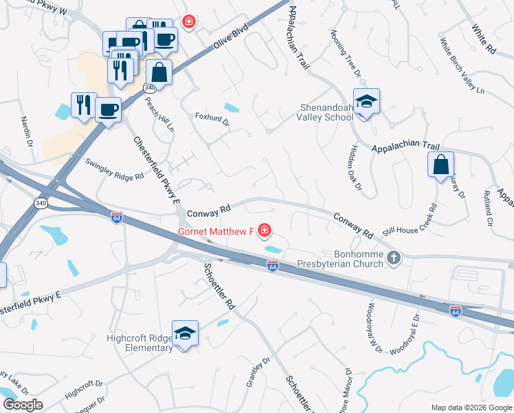 map of restaurants, bars, coffee shops, grocery stores, and more near 8 Old Belle Monte Road in Chesterfield