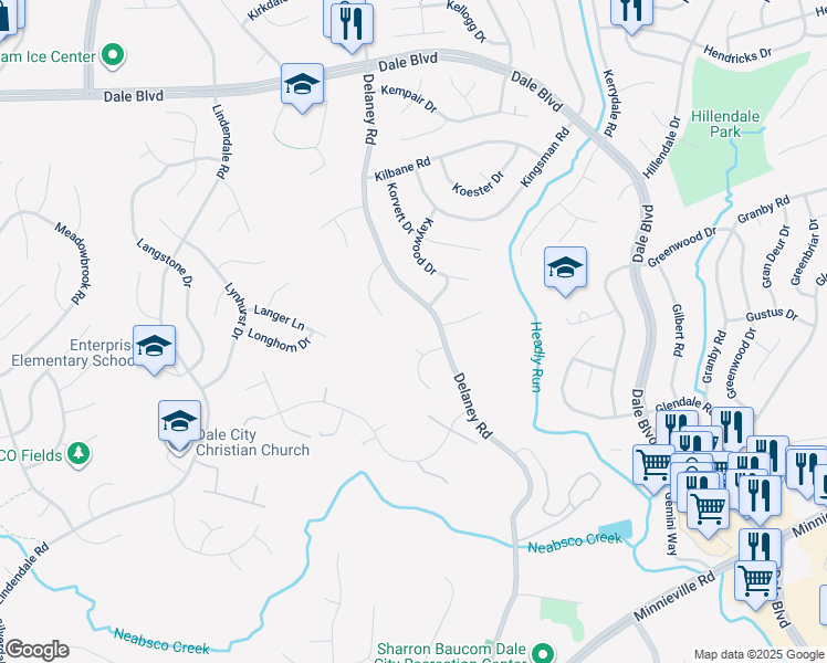 map of restaurants, bars, coffee shops, grocery stores, and more near 13836 Delaney Road in Woodbridge