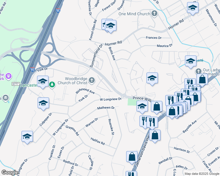 map of restaurants, bars, coffee shops, grocery stores, and more near 1812 Cedar Cove Way in Woodbridge
