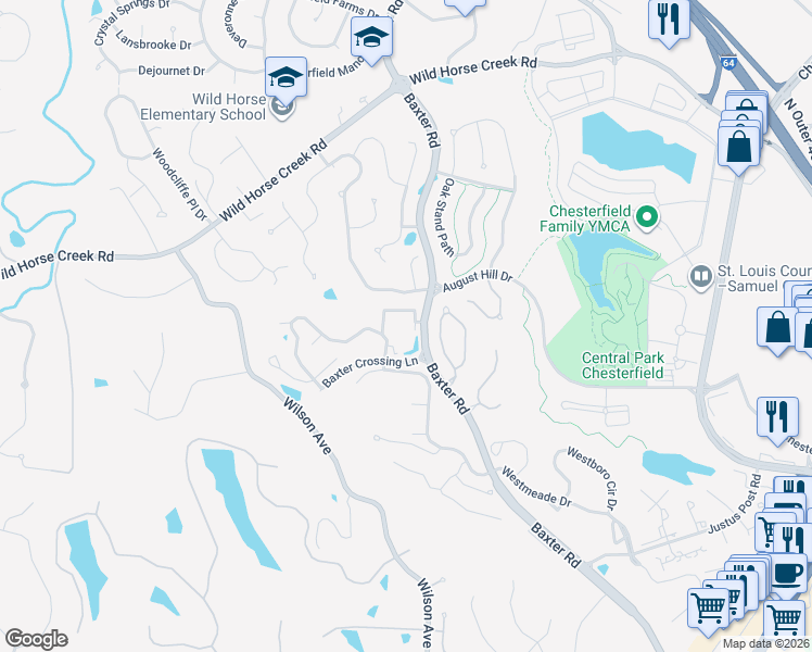 map of restaurants, bars, coffee shops, grocery stores, and more near 975 Westmeade Drive in Chesterfield
