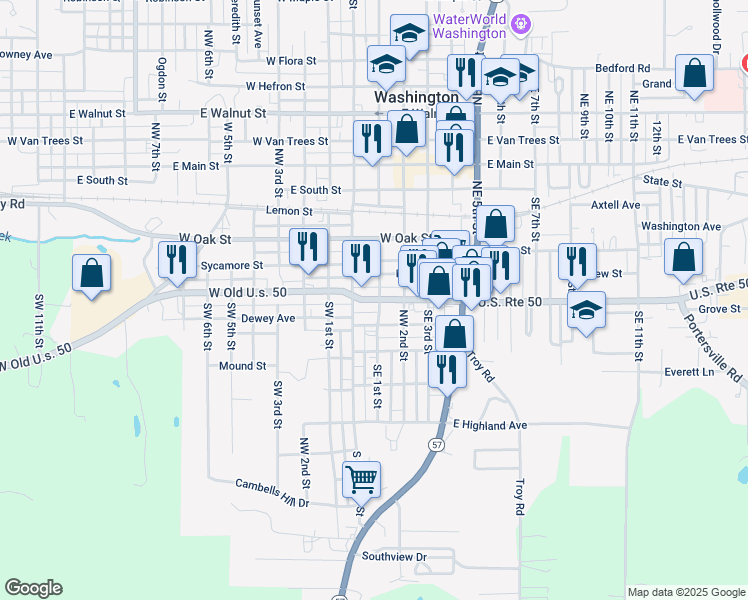 map of restaurants, bars, coffee shops, grocery stores, and more near East National Highway in Washington