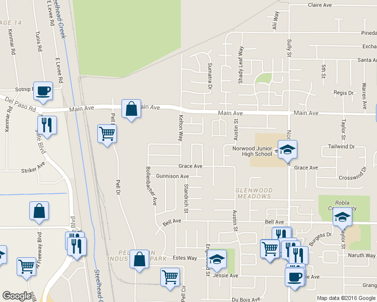 map of restaurants, bars, coffee shops, grocery stores, and more near 23 Marilyn Circle in Sacramento