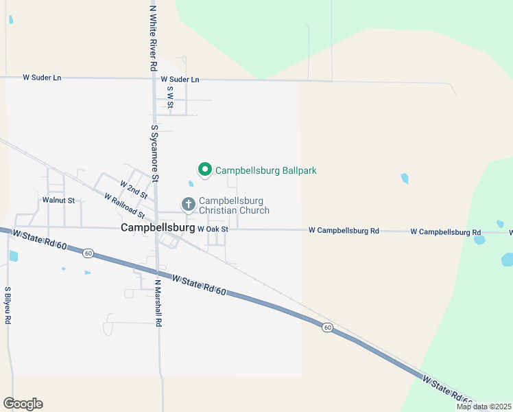 map of restaurants, bars, coffee shops, grocery stores, and more near 412 East Oak Street in Campbellsburg