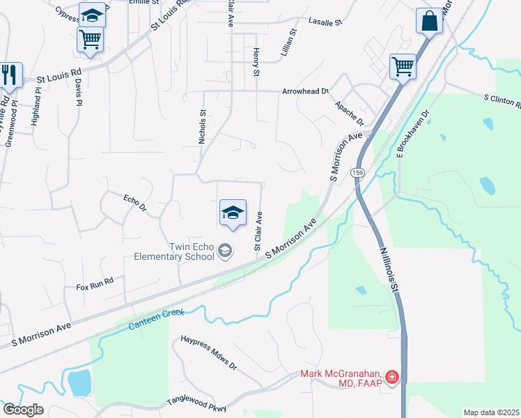 map of restaurants, bars, coffee shops, grocery stores, and more near 1411 Saint Clair Avenue in Collinsville