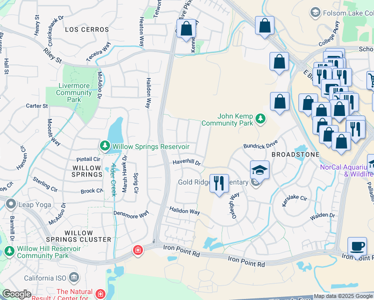 map of restaurants, bars, coffee shops, grocery stores, and more near 2258 Clapton Way in Folsom