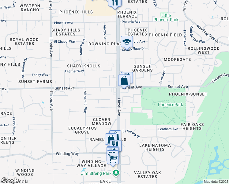 map of restaurants, bars, coffee shops, grocery stores, and more near 8907 Quail Hill Way in Fair Oaks