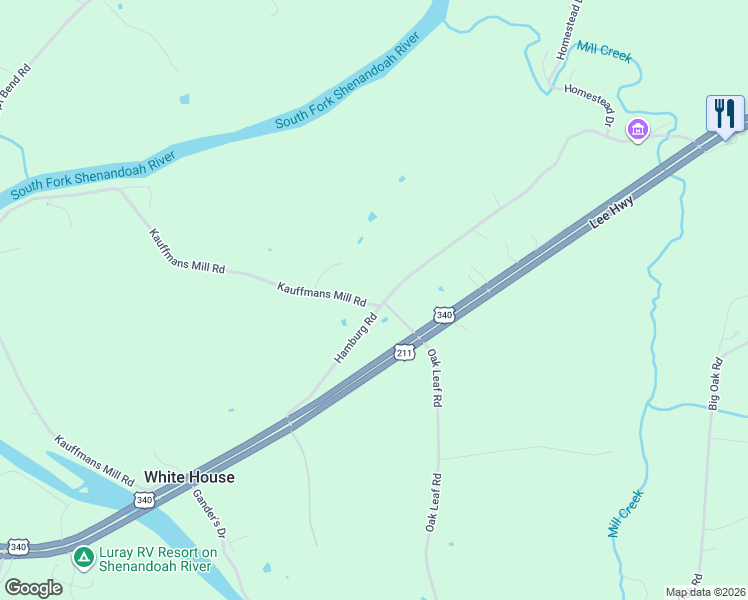 map of restaurants, bars, coffee shops, grocery stores, and more near 1057 Hamburg Road in Luray