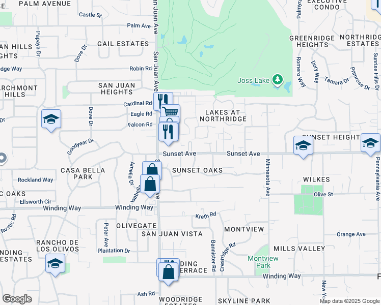 map of restaurants, bars, coffee shops, grocery stores, and more near 4811 Santee Drive in Fair Oaks