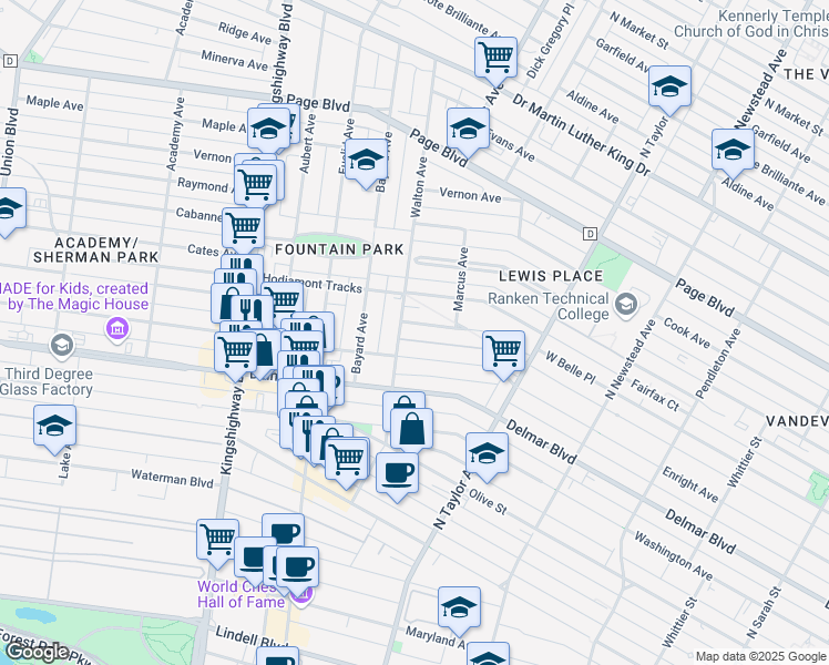 map of restaurants, bars, coffee shops, grocery stores, and more near 4737 Kensington Place in St. Louis