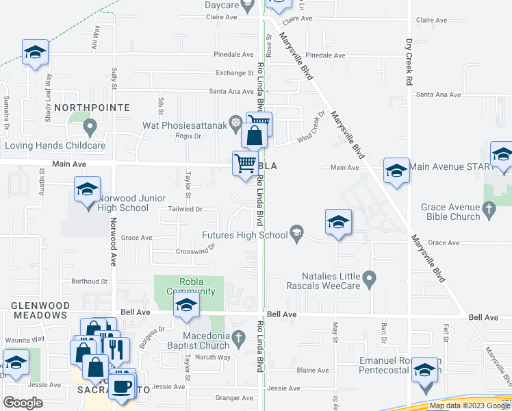 map of restaurants, bars, coffee shops, grocery stores, and more near 771 Taylor Morgan Way in Sacramento